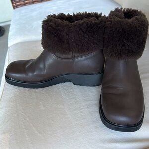 Bass brown fur trimmed ankle boots
